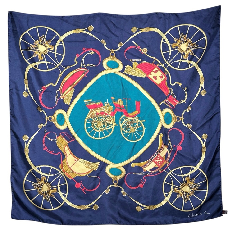 VINTAGE Silk Ornate Equestrian Themed Stagecoach Scarf